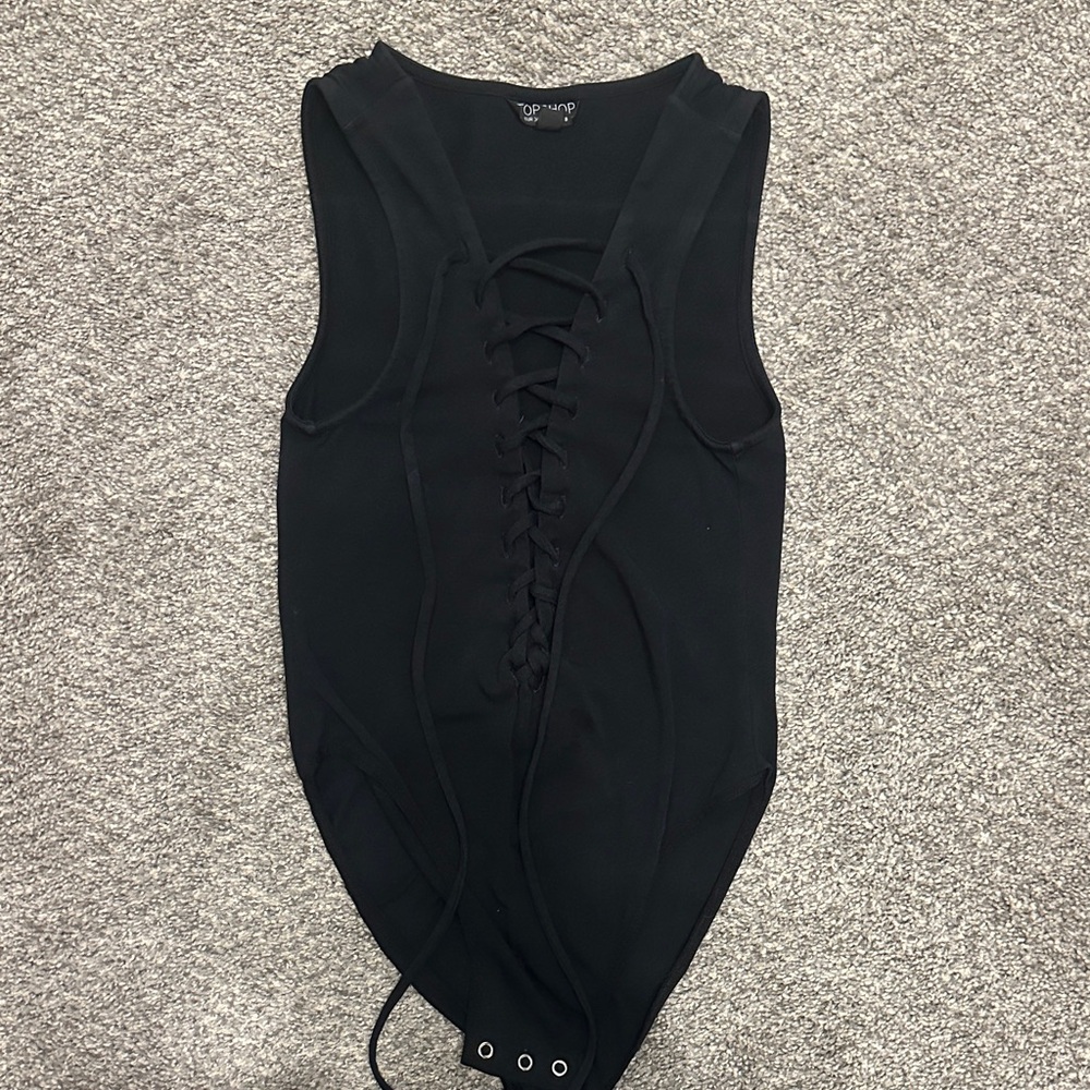 Topshop Black Lace-Up Sleeveless Bodysuit
